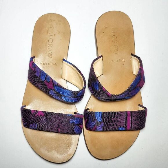 J. Crew malta Fabric Sandals Slides Flats Purple tones size 5 - Picture 1 of 7